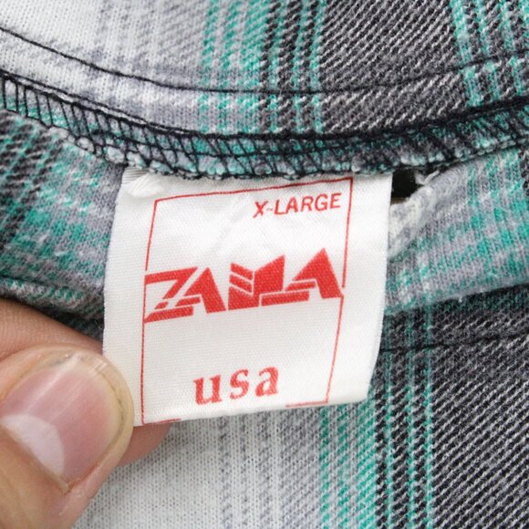 Vintage ZAMA Shirt Mens XL Gray Plaid Short Sleeve ZAMA Sports Soccer USA 90s - Picture 6 of 9